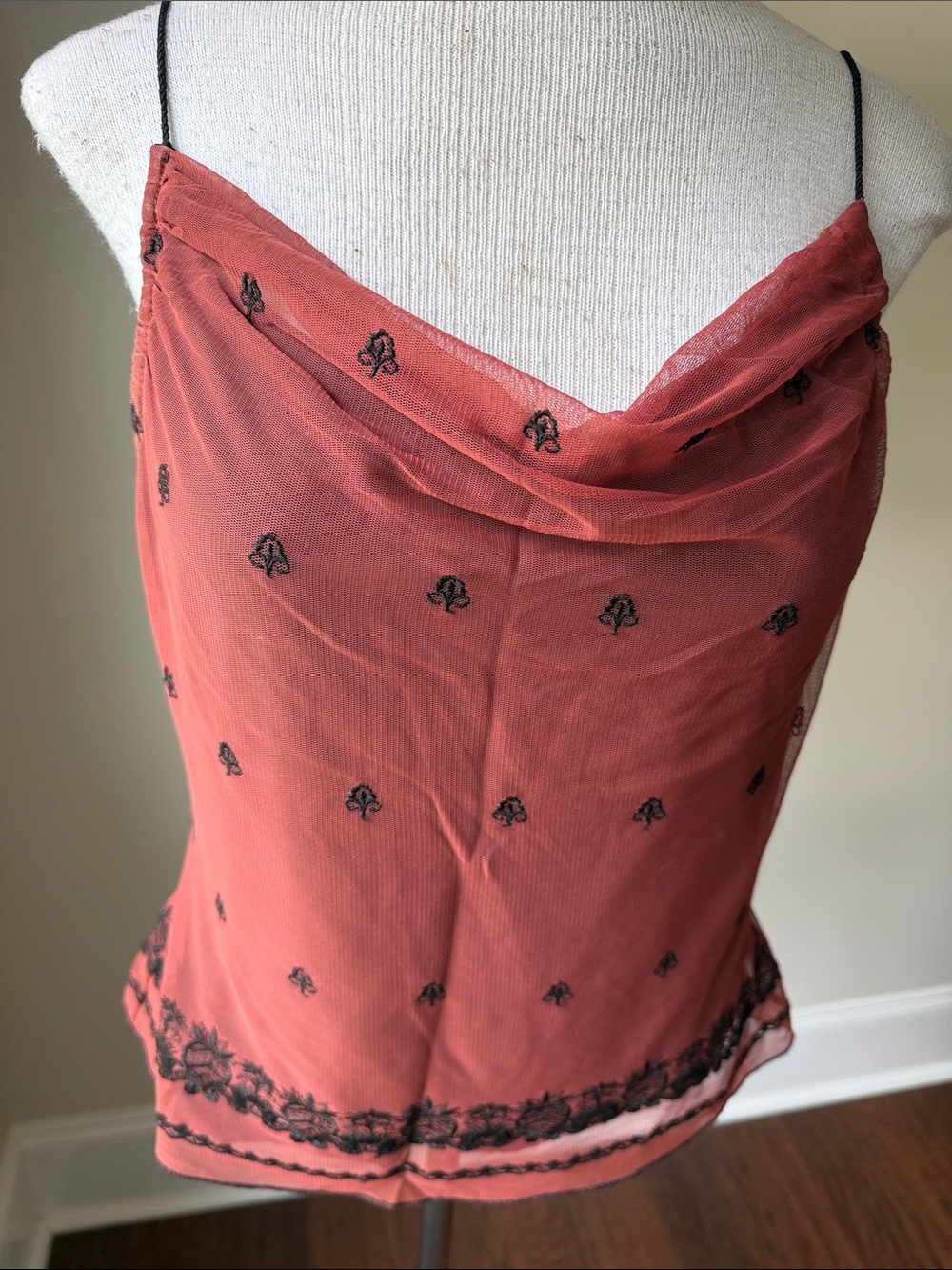 Embroidered Coral Cowl Neck Camisole